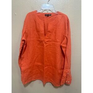 Lauren Ralph‎ Lauren Women's Linen Long Sleeve Tunic Top Burnt Orange Size L